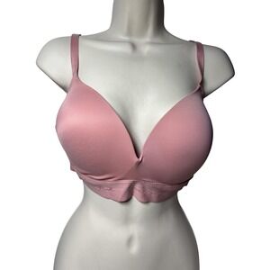 PINK Wear Everywhere Bra Womens 38D Pink Wireless Push‎ Up Padded Plunge Logo